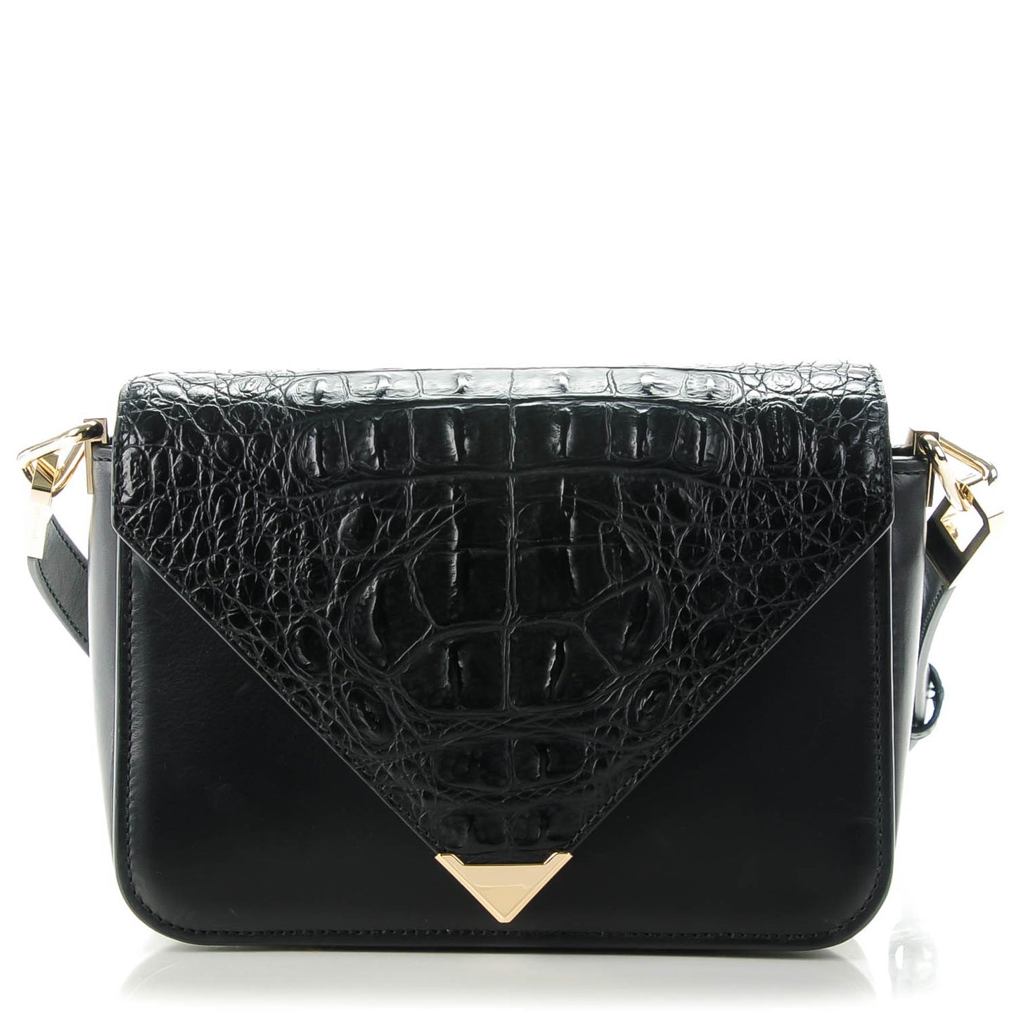Alligator Calfskin Embossed Prisma Envelope Crossbody Black