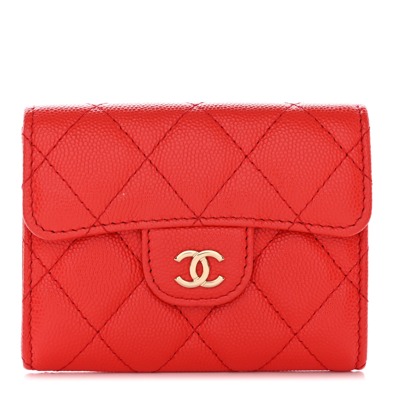Chanel Caviar Quilted Compact Flap Wallet Red 1 of 12