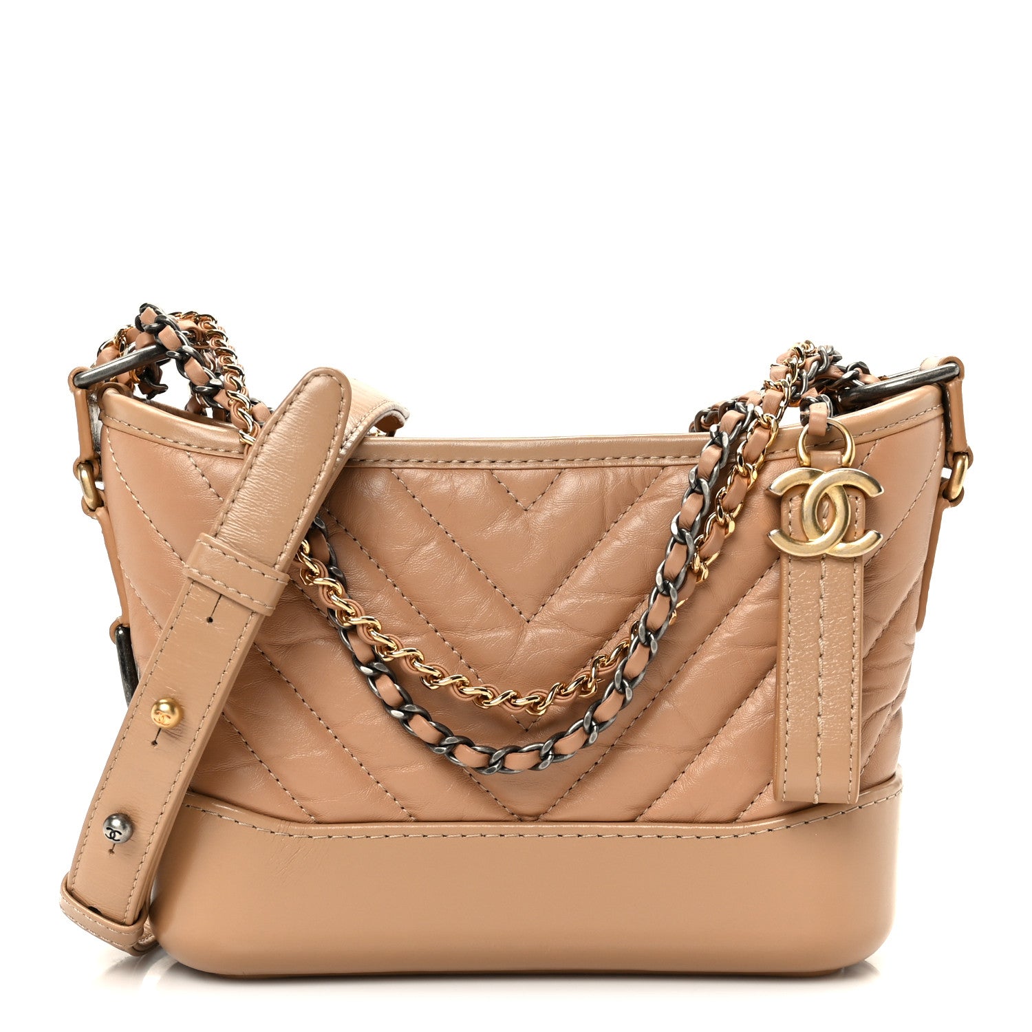 Chanel Aged Calfskin Chevron Quilted Small Gabrielle Hobo Beige 1 of 11