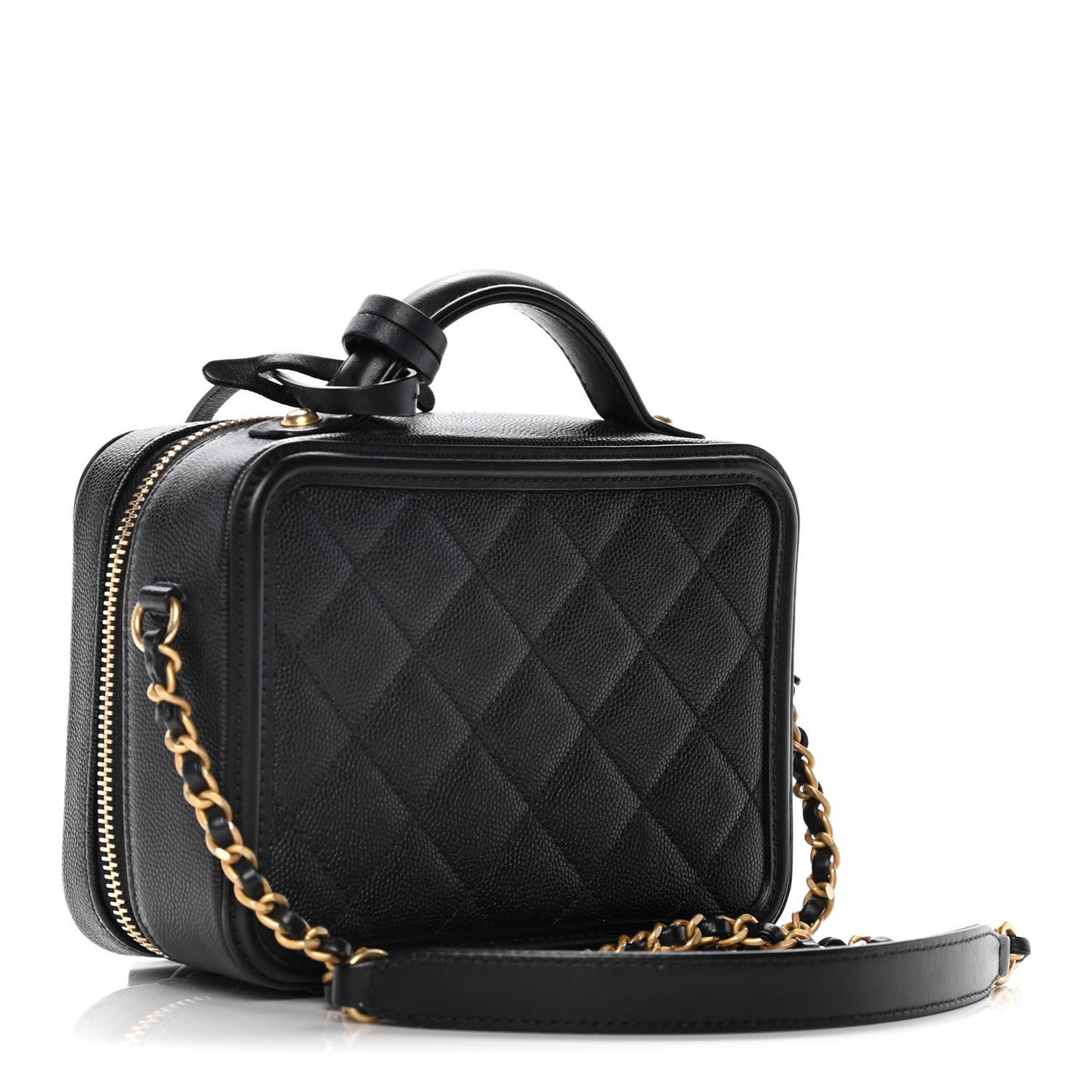 Caviar Quilted Small CC Filigree Vanity Case Black