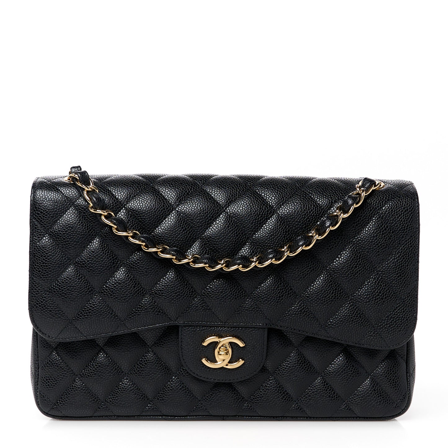 Caviar Quilted Jumbo Double Flap Black