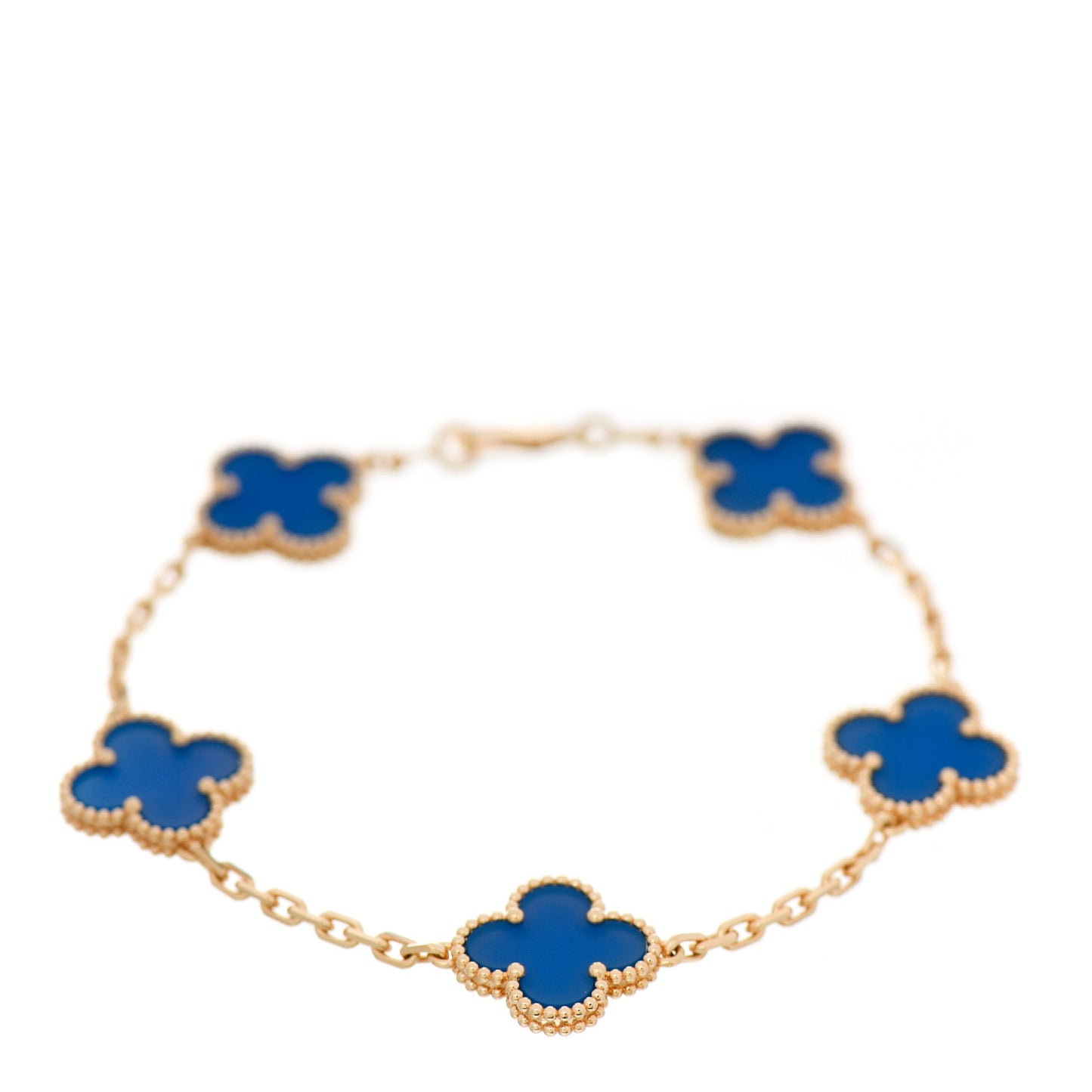18K Yellow Gold Blue Agate 5 Motifs Vintage Alhambra Bracelet