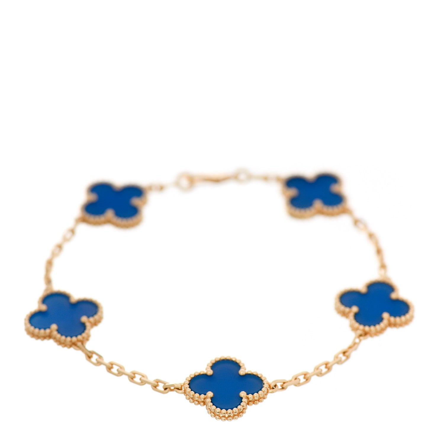 Van Cleef & Arpels 18K Yellow Gold Blue Agate 5 Motifs Vintage Alhambra Bracelet 1 of 4