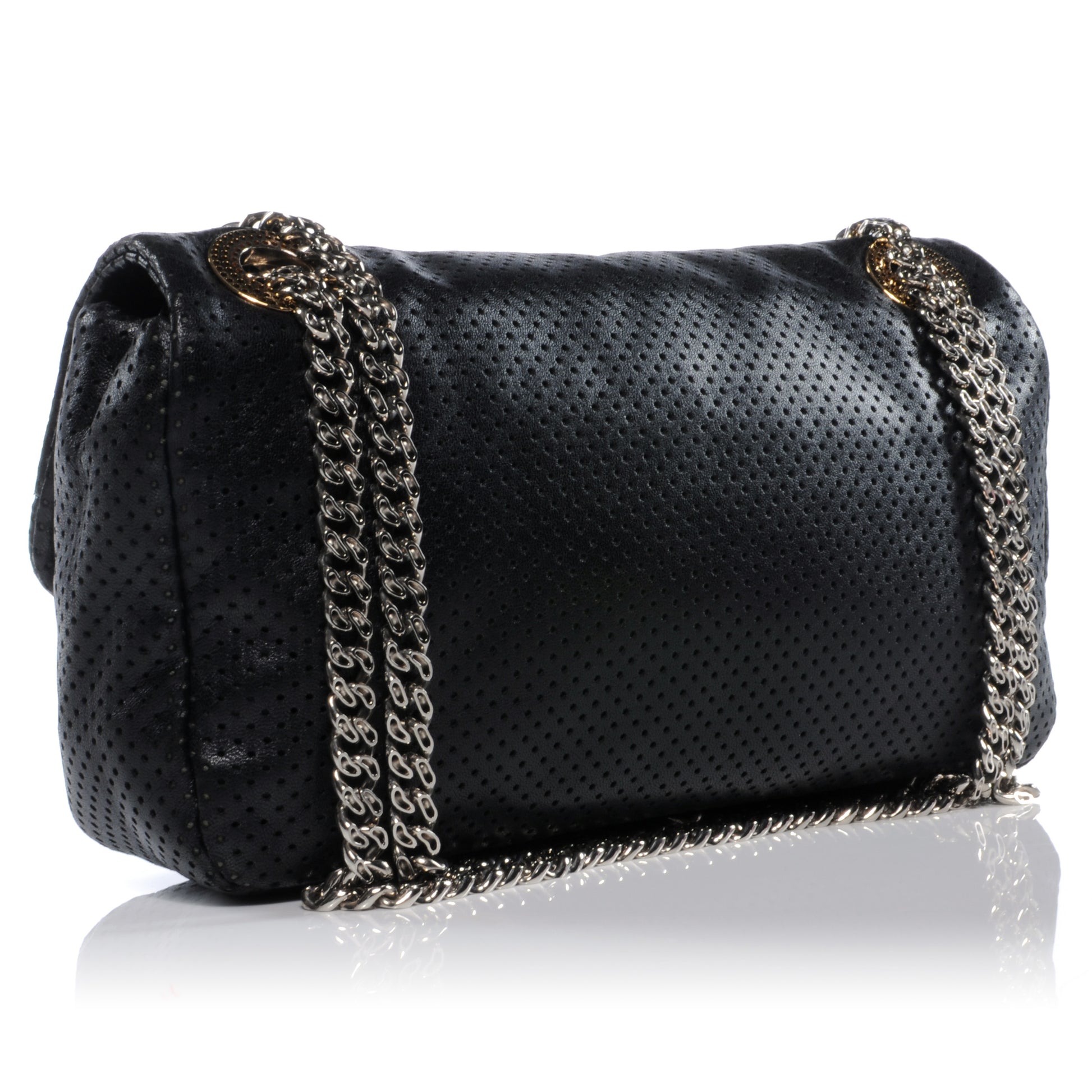 Chanel Metallic Crackled Calfskin Perforated Drill Flap Black 4 of 9