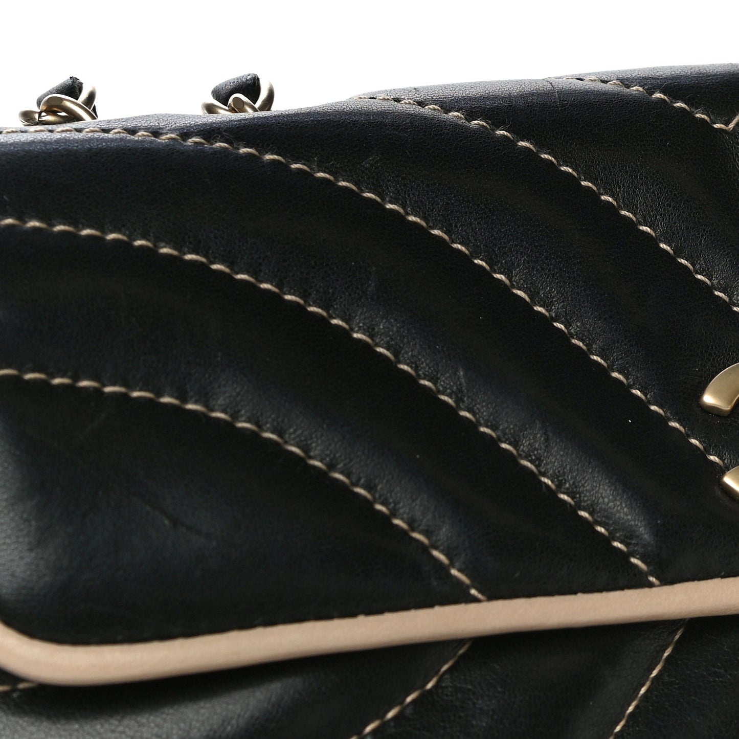 Lambskin Quilted Single Flap Bag Black Beige