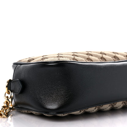 Gucci Monogram Matelasse Diagonal Small GG Marmont Chain Shoulder Bag Beige Black 9 of 11