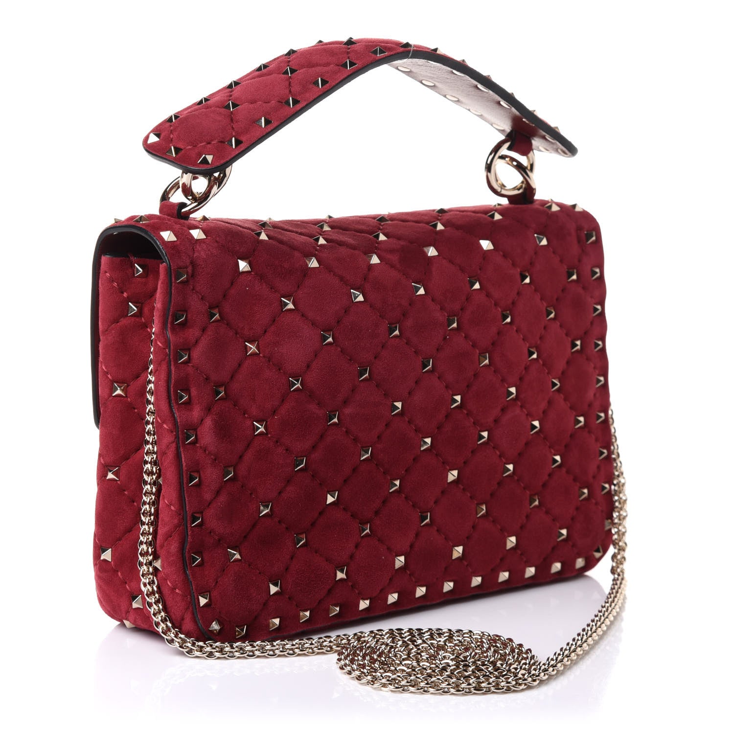 Valentino Garavani Suede Medium Rockstud Spike Shoulder Bag Rubino 3 of 10