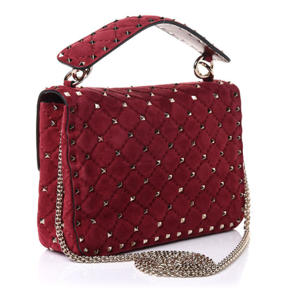 Valentino Garavani Suede Medium Rockstud Spike Shoulder Bag Rubino 3 of 10