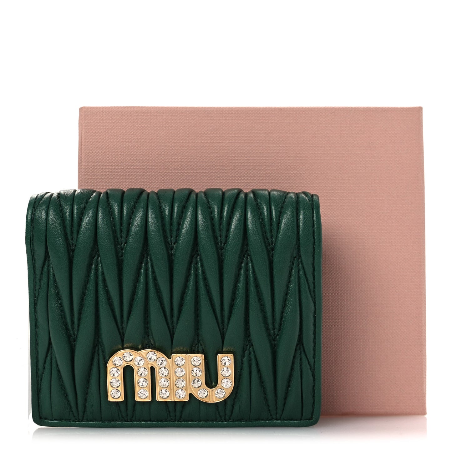 Nappa Matelasse Crystal Pearl Logo Compact Wallet Biliardo