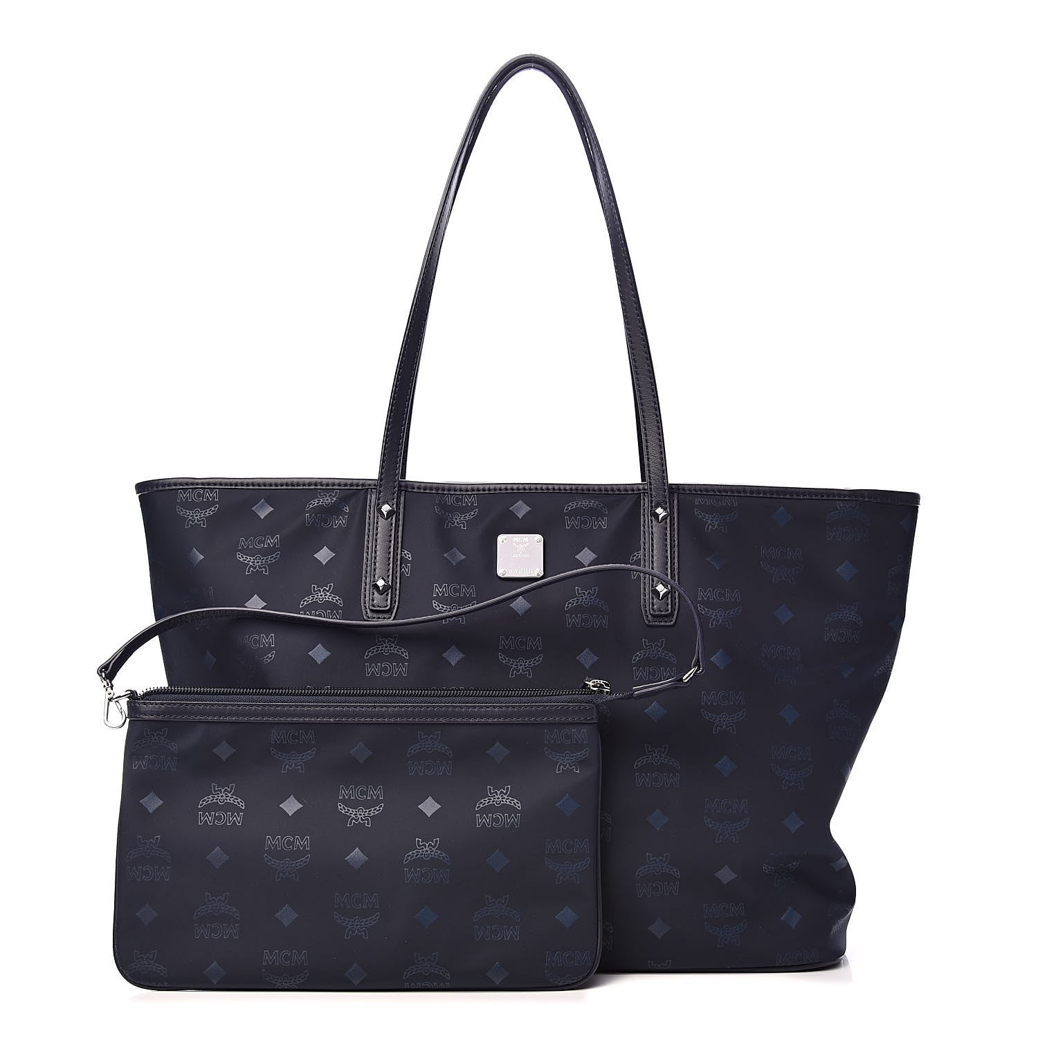 MCM Nylon Monogram Medium Dieter Shopper Tote Navy 1 of 10