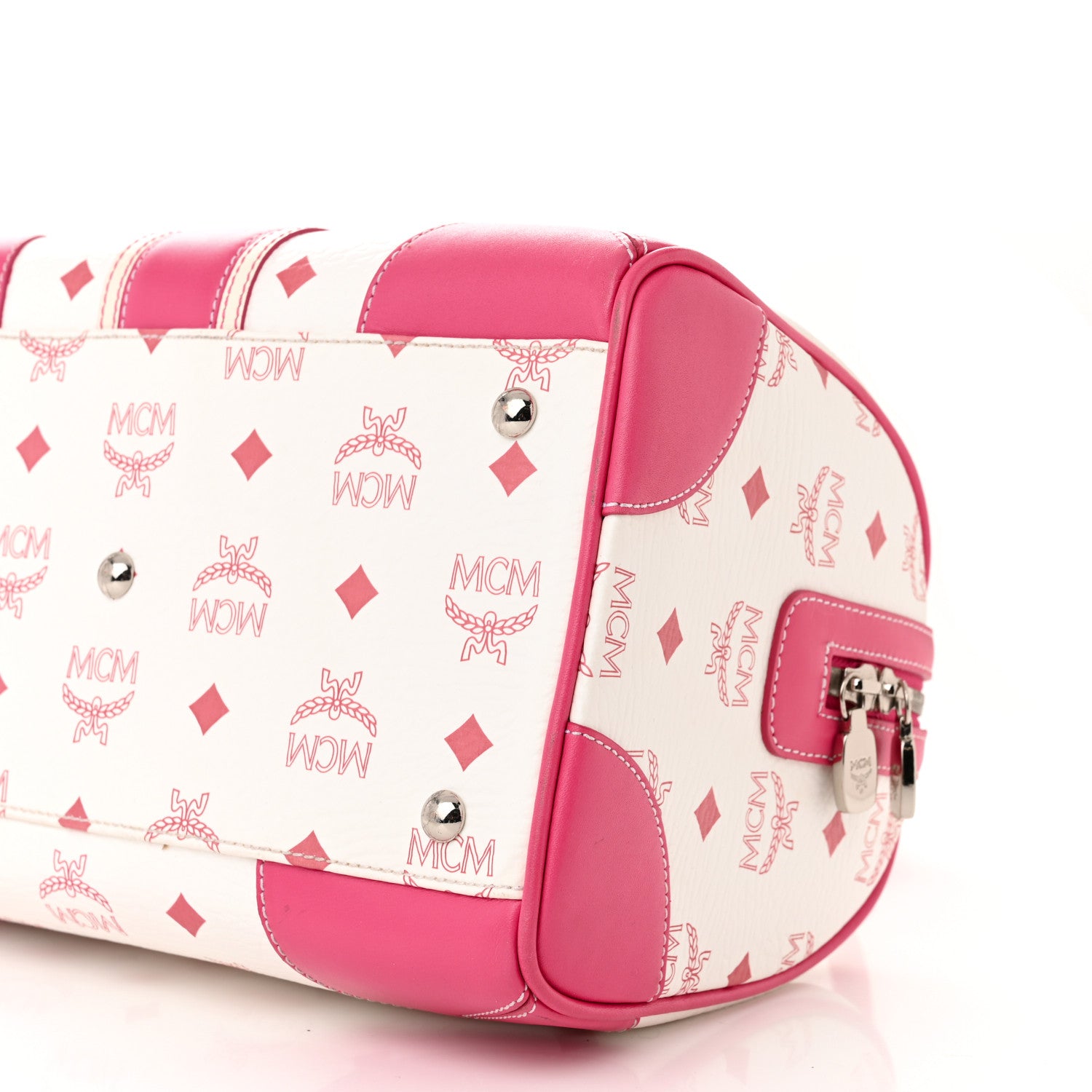 MCM Visetos Medium Boston Bag Pink White 11 of 13