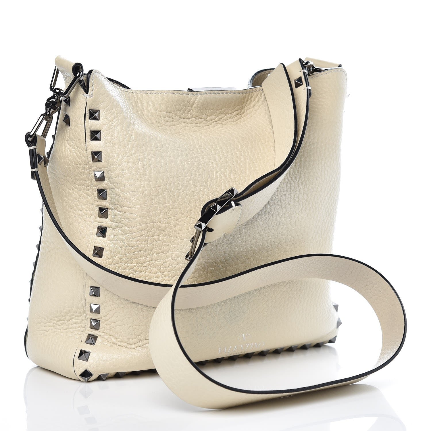 Valentino Garavani Pebbled Calfskin Small Rockstud Flip-Lock Messenger Bag Light Ivory 3 of 10