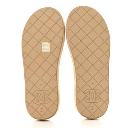 Chanel Lambskin Quilted Padded Charms Thong Sandals 41 Beige 5 of 7