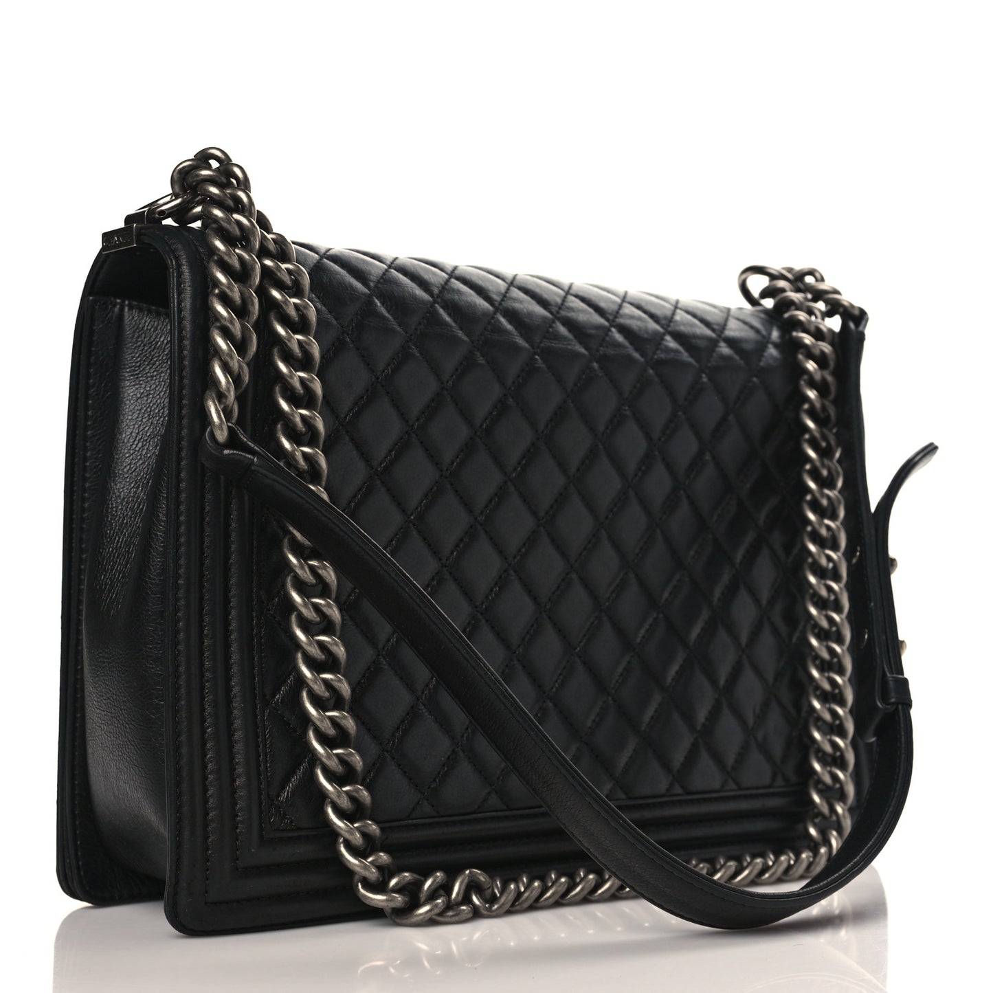 Calfskin Quilted Large Boy Flap Black