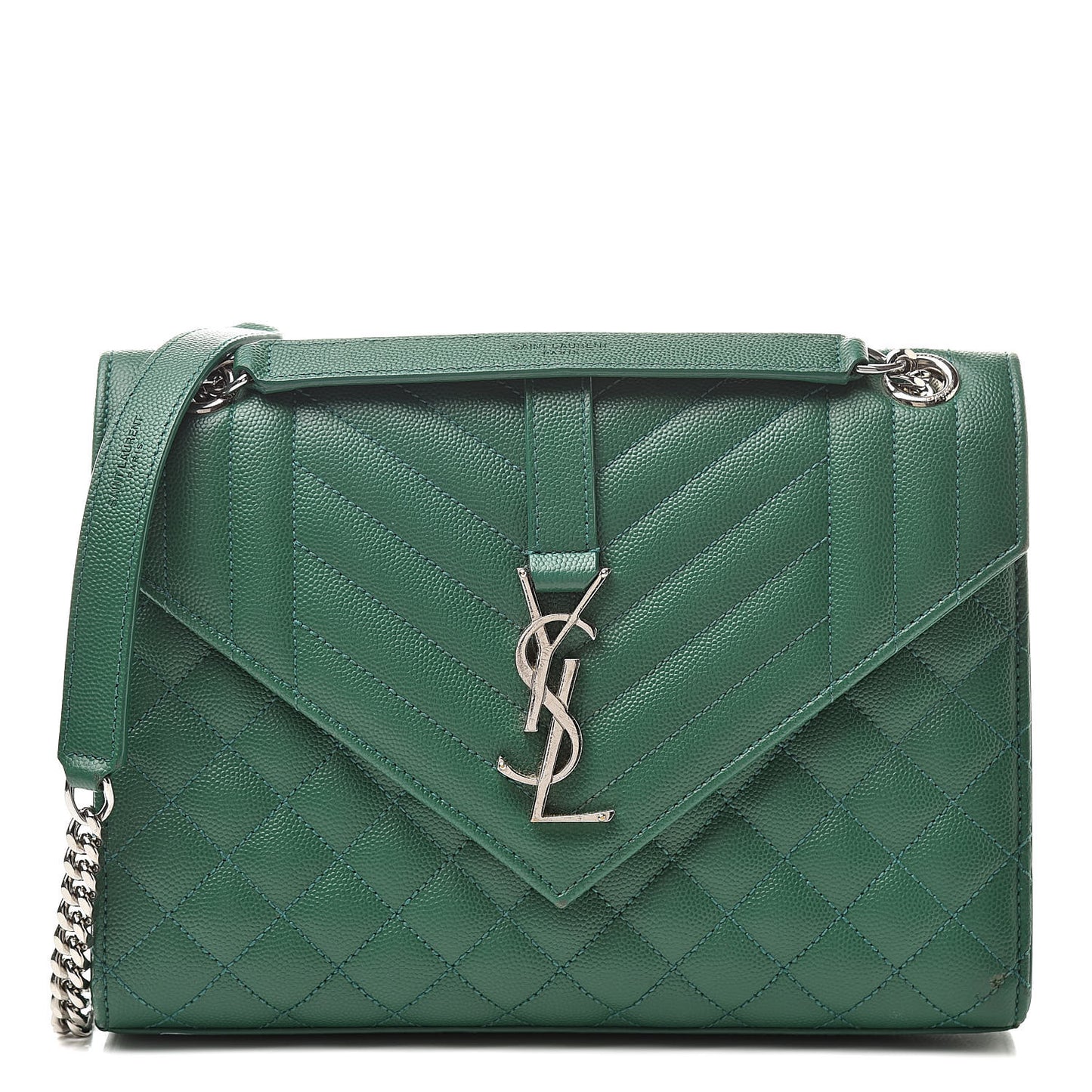 Grain De Poudre Textured Mixed Matelasse Triquilt Medium Monogram Satchel Green