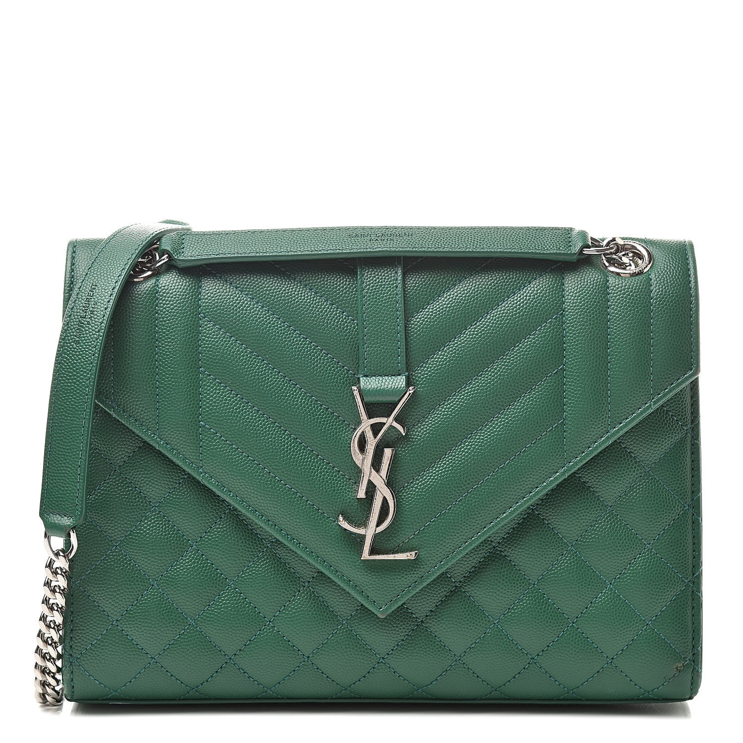 Saint Laurent Grain De Poudre Textured Mixed Matelasse Triquilt Medium Monogram Satchel Green 1 of 14