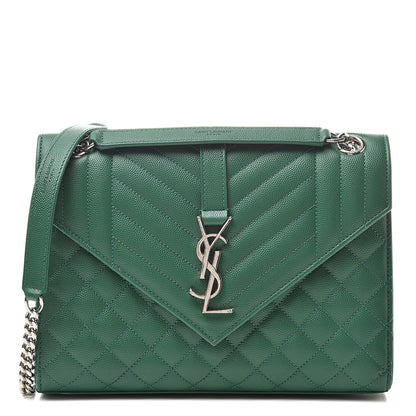 Saint Laurent Grain De Poudre Textured Mixed Matelasse Triquilt Medium Monogram Satchel Green 1 of 14