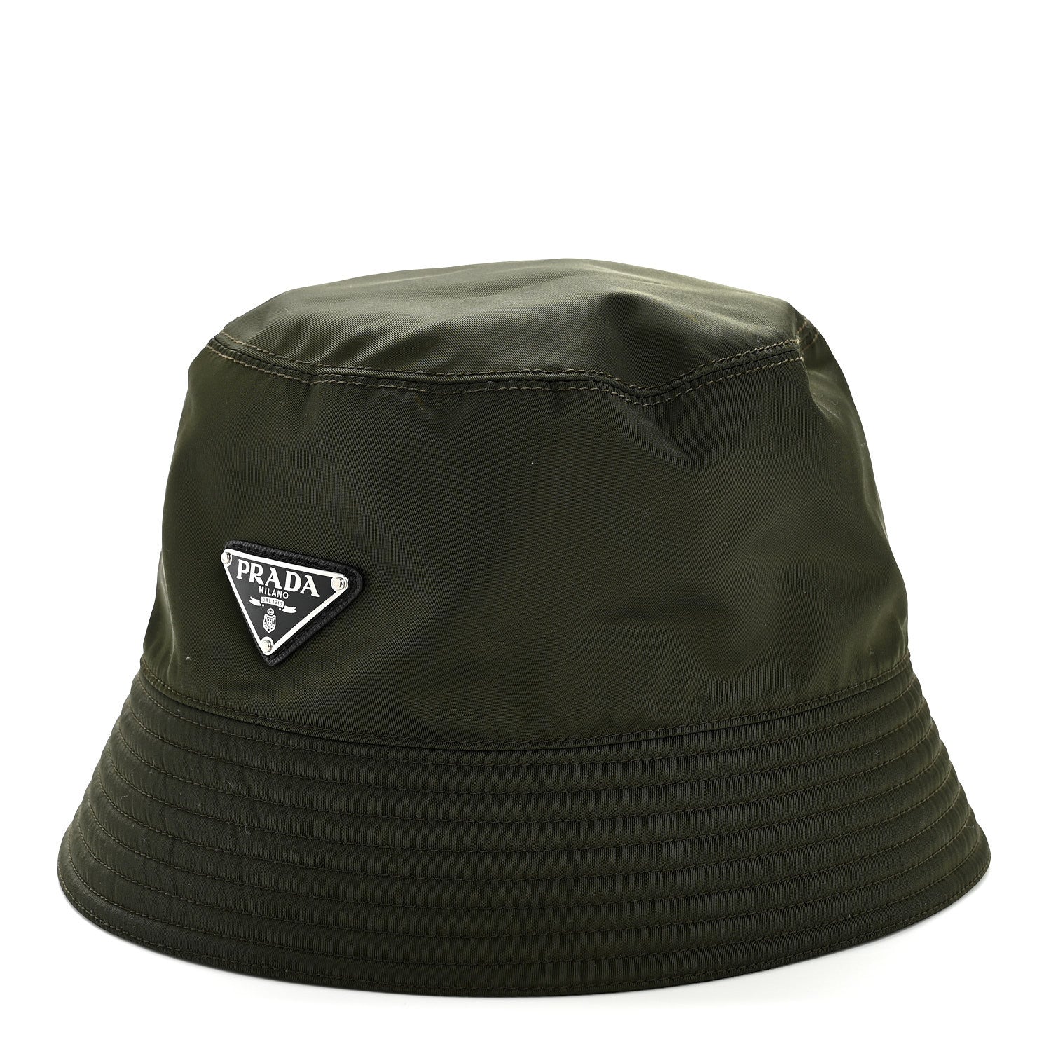 Prada Re-Nylon Metal Triangle Logo Mens Bucket Hat S Tundra 1 of 8