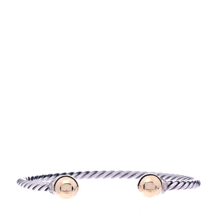 David Yurman Sterling Silver 18K Yellow Gold Diamond 9mm Solari Bead Bracelet 1 of 6