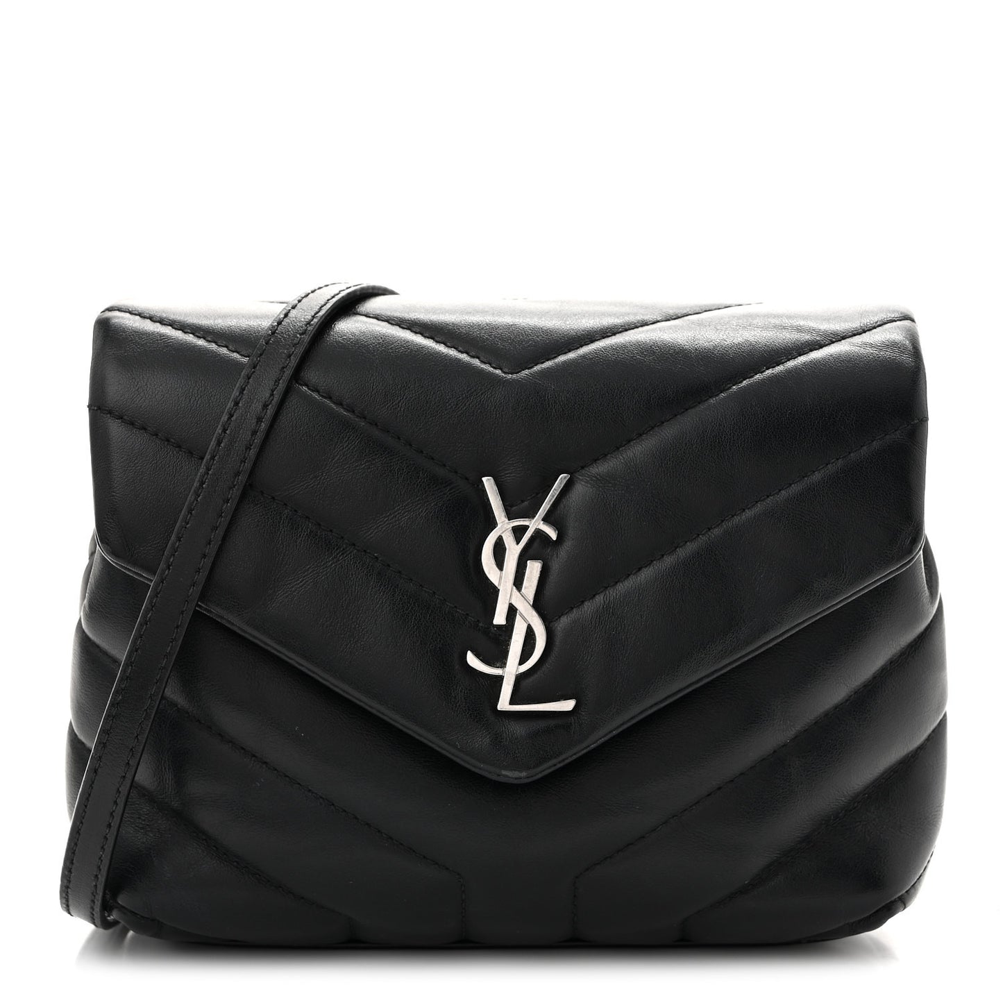 Calfskin Y Quilted Monogram Toy Loulou Crossbody Bag Black