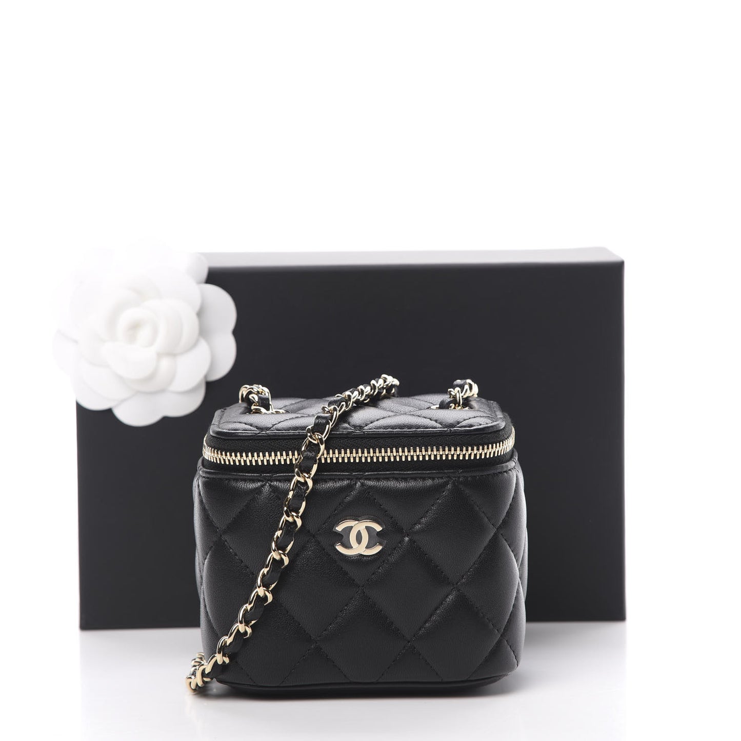 Lambskin Quilted Mini Vanity Case With Chain Black