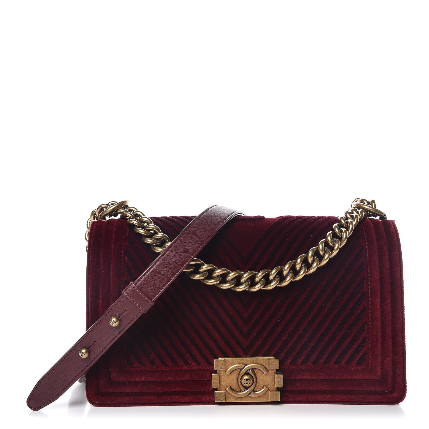 Velvet Chevron Quilted Medium Boy Flap Burgundy