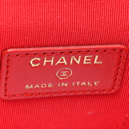 Chanel Lambskin Camellia Embossed Mini Vanity Case With Chain Red 6 of 11