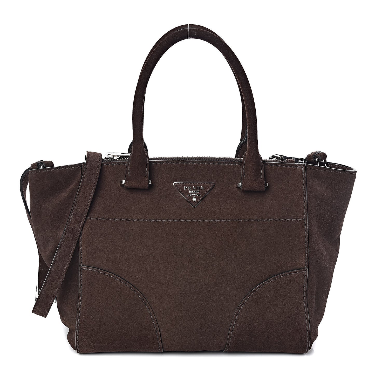 Suede Scamosciato Stitched Small Twin Pocket Tote Cenere