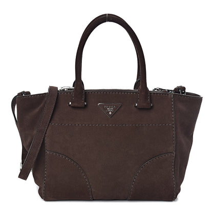 Prada Suede Scamosciato Stitched Small Twin Pocket Tote Cenere 1 of 9