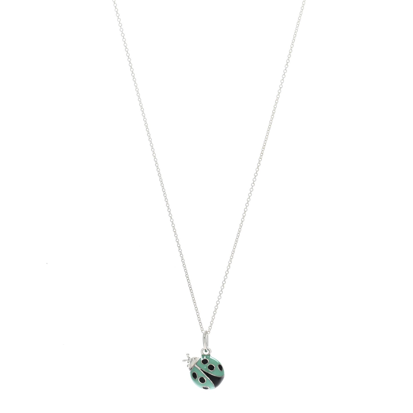 Sterling Silver Enamel Ladybug Pendant Necklace Blue Black