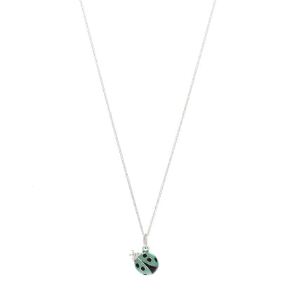 Tiffany Sterling Silver Enamel Ladybug Pendant Necklace Blue Black 1 of 5