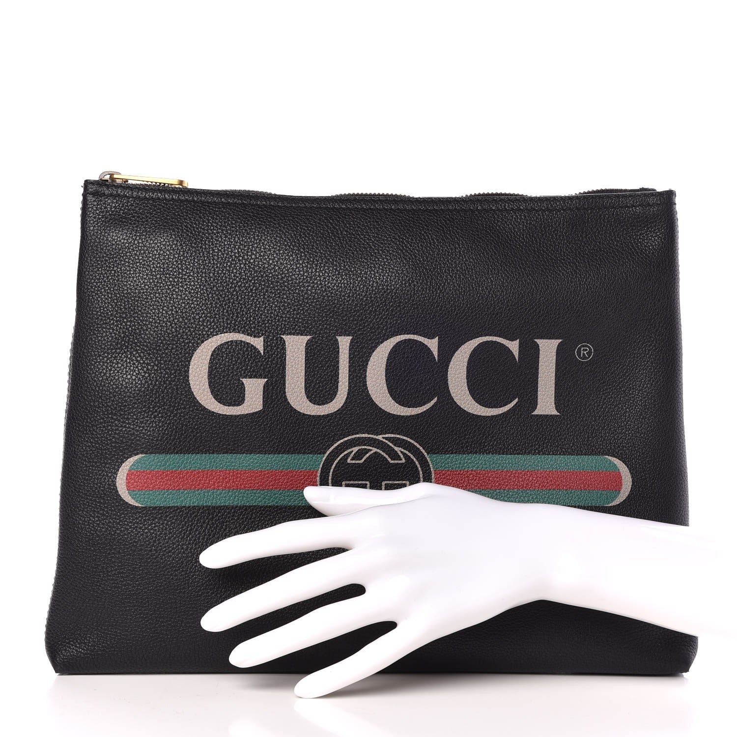 Gucci Pebbled Calfskin Medium Logo Portfolio Clutch Black 2 of 7