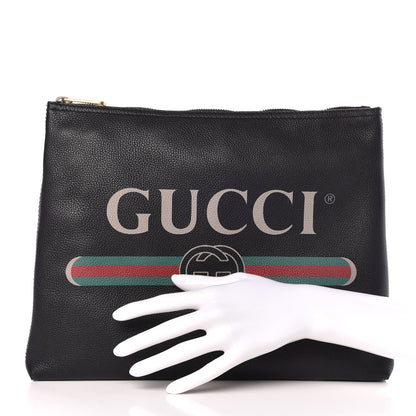 Gucci Pebbled Calfskin Medium Logo Portfolio Clutch Black 2 of 7