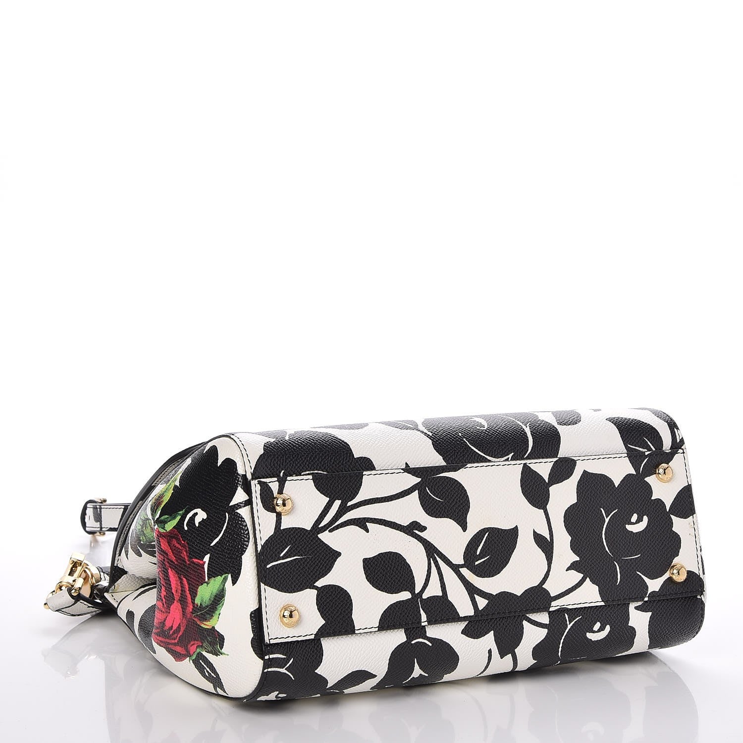 Dolce & Gabbana Dauphine Floral Print Medium Miss Sicily Satchel Black White 4 of 8