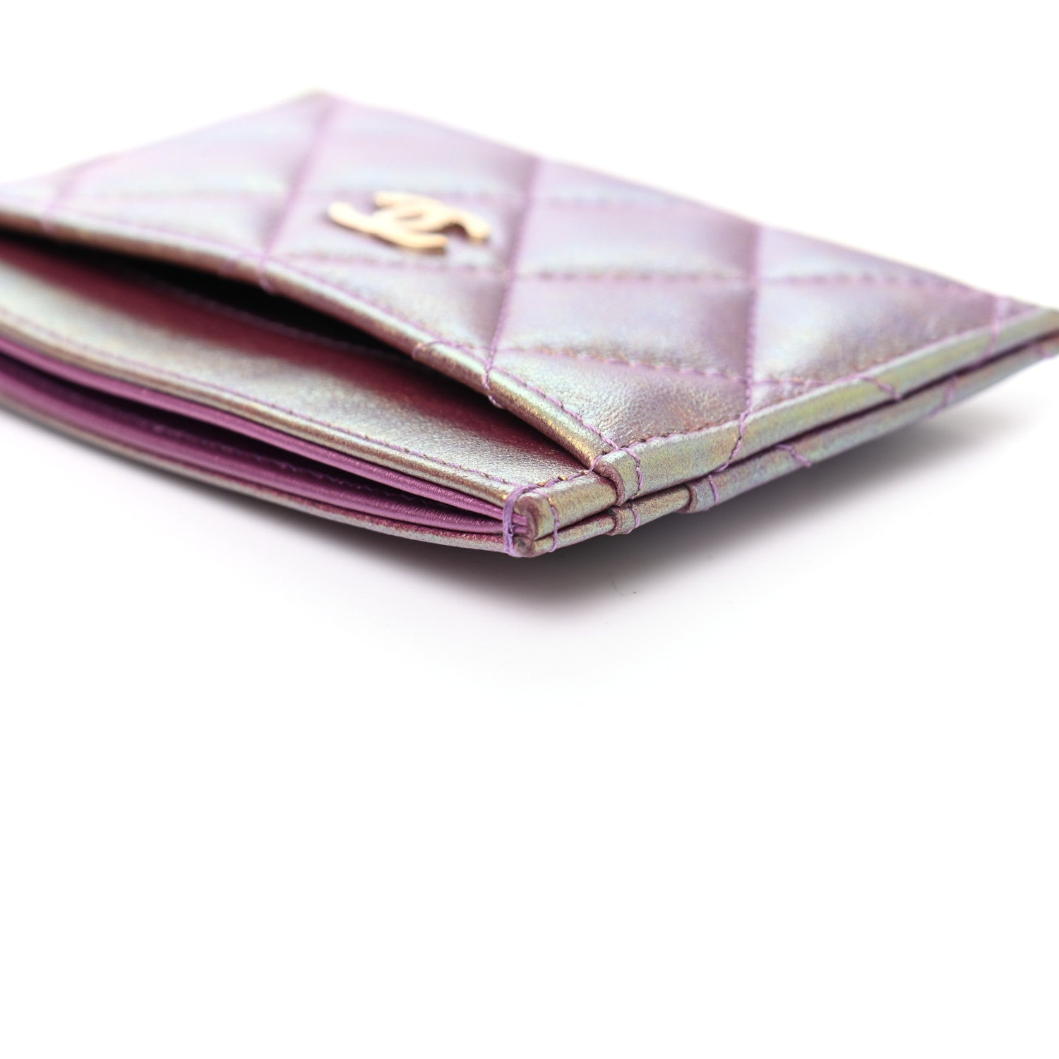 Chanel Iridescent Lambskin Quilted Card Holder Purple 24 of 24