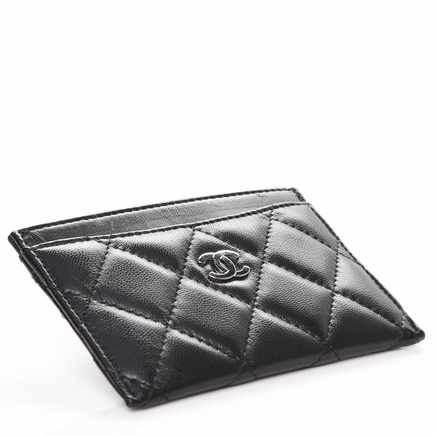 Lambskin Quilted Card Holder Black
