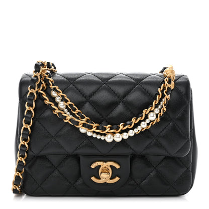 Chanel Shiny Lambskin Quilted Pearl Twist Mini Square Flap Black 3 of 11