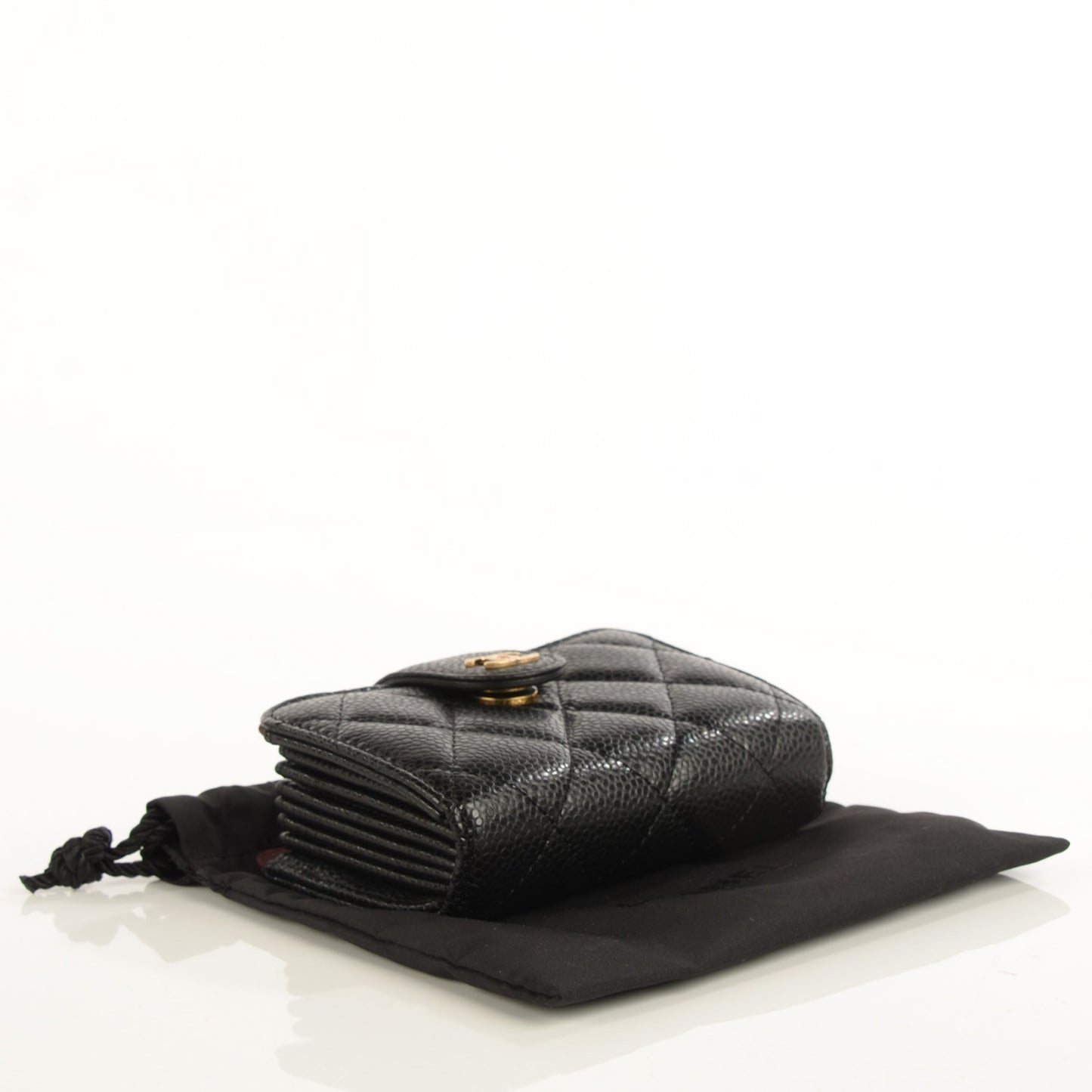 Caviar Quilted Gusseted Card Holder Black