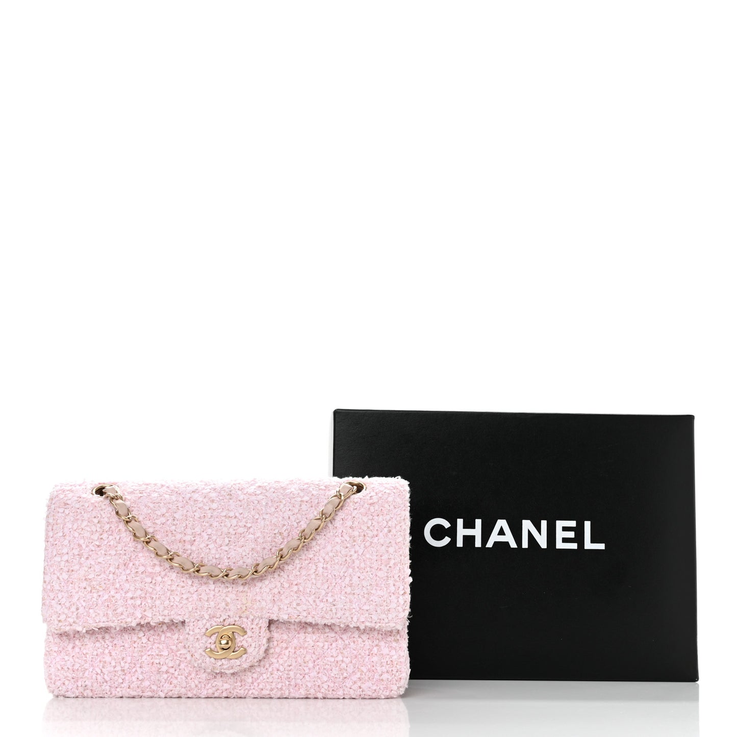 Tweed Medium Double Flap Pink