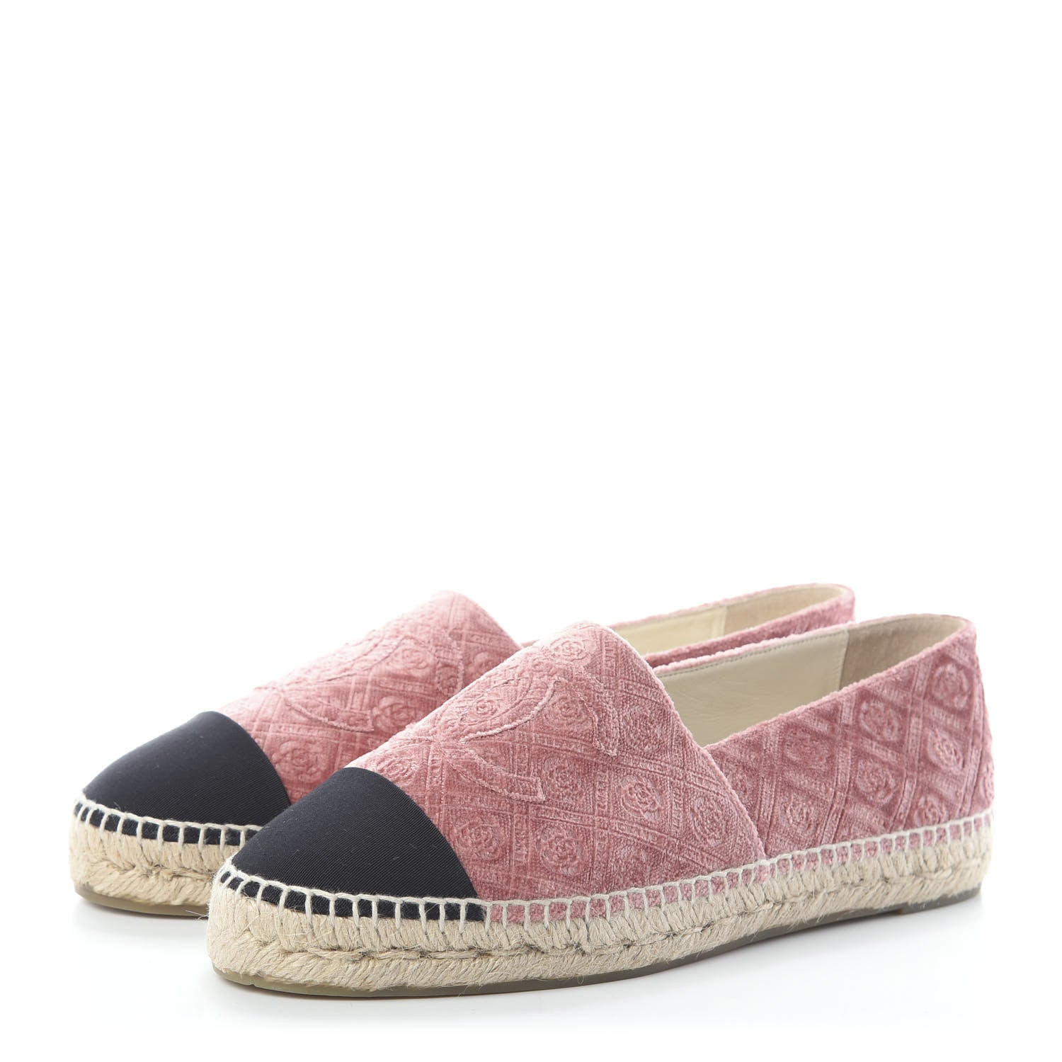 Chanel Velvet Grosgrain Quilted Camellia CC Espadrilles 42 Pink Black 3 of 7