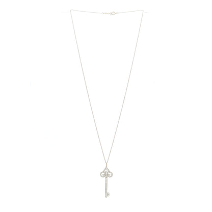 Tiffany Platinum Diamond .41ct Fleur De Lis Key Pendant Necklace 3 of 7