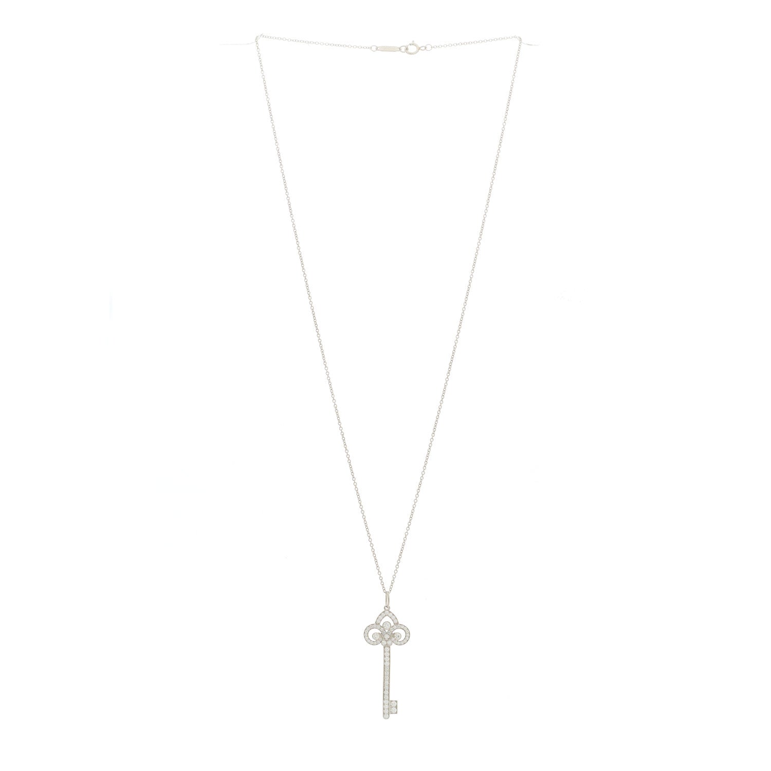 Tiffany Platinum Diamond .41ct Fleur De Lis Key Pendant Necklace 3 of 7
