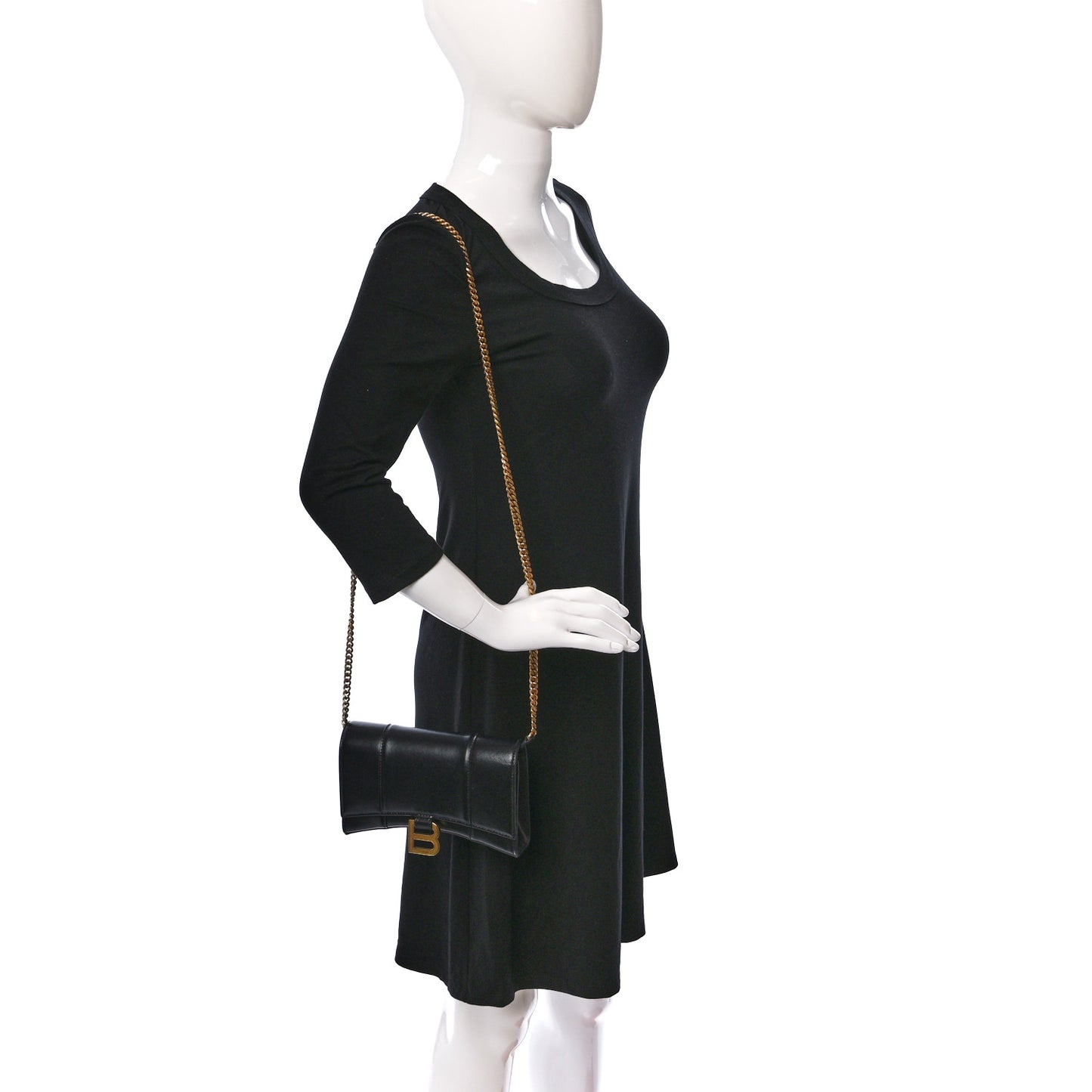 Shiny Box Calfskin Hourglass Chain Bag Black