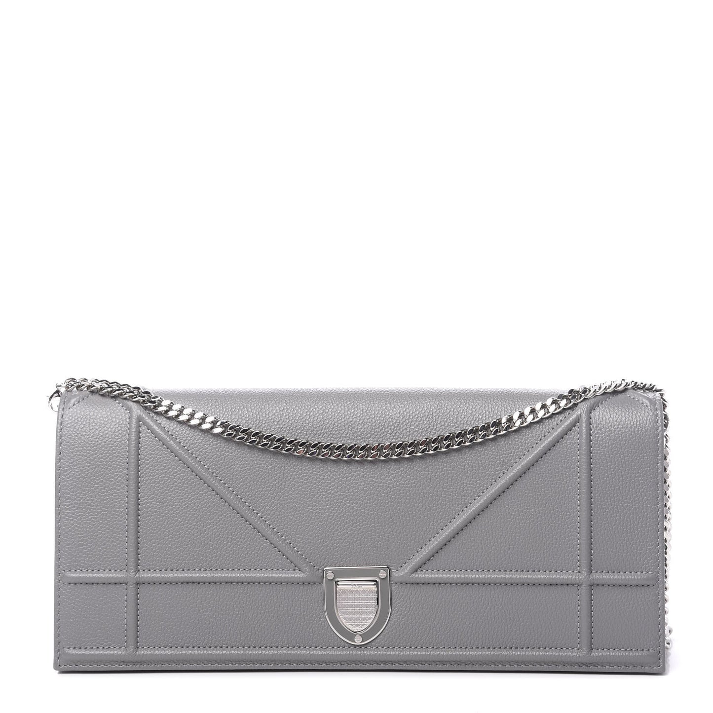 Grained Calfskin Large Diorama Croisiere Chain Wallet Grey