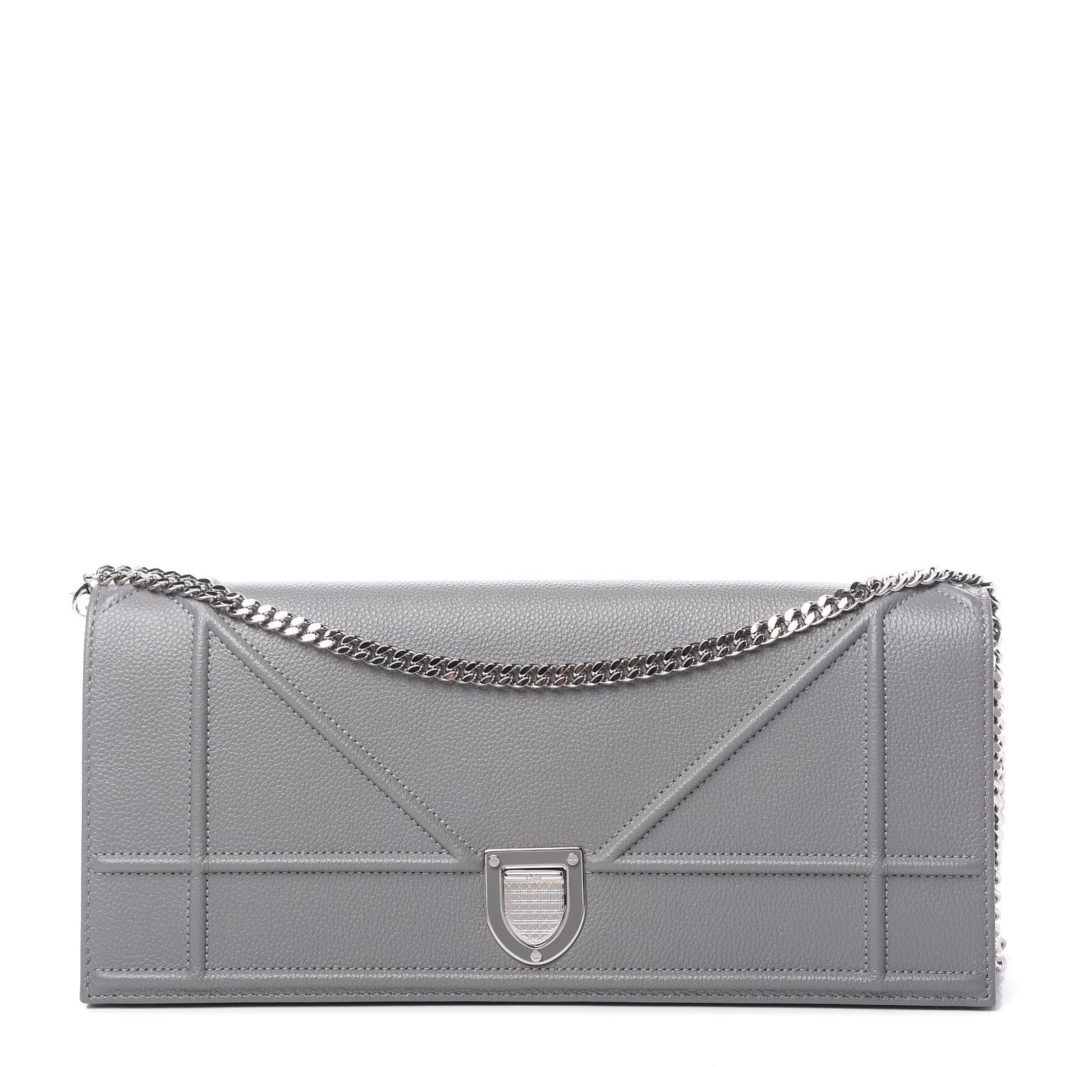Christian Dior Grained Calfskin Large Diorama Croisiere Chain Wallet Grey 1 of 9