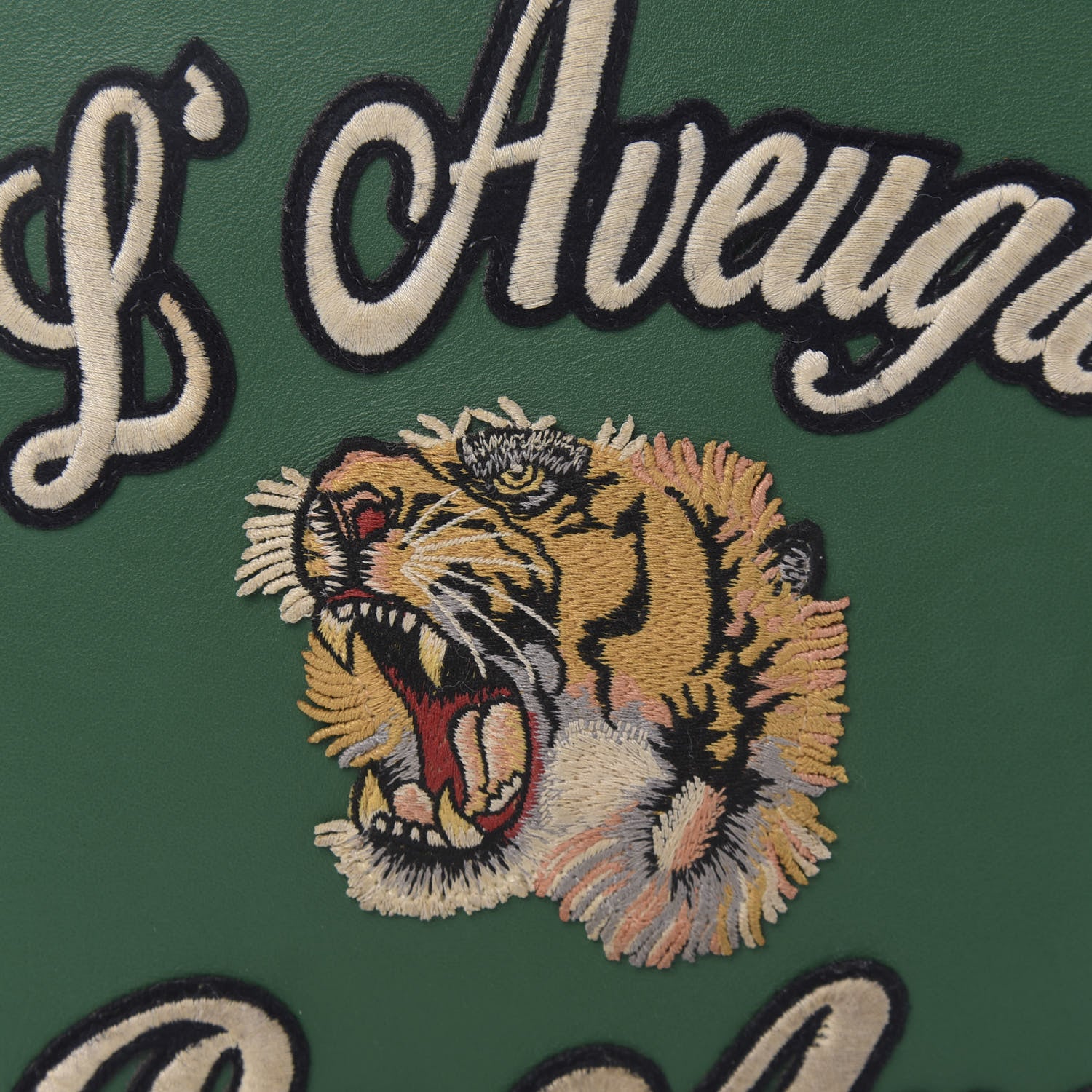 Gucci Calfskin Embroidered Large L'Aveugle Par Amour Zip Pouch Green 10 of 10