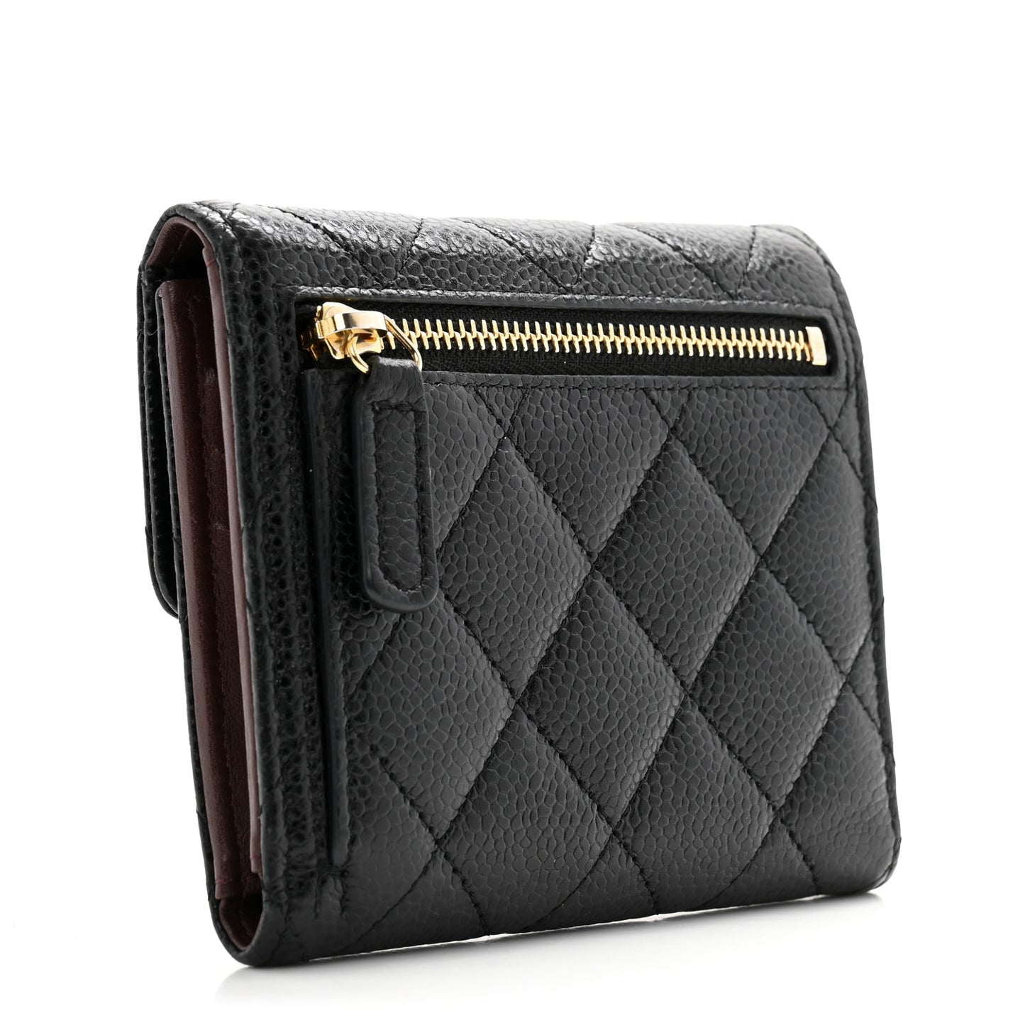 Caviar Quilted Compact Flap Wallet Black