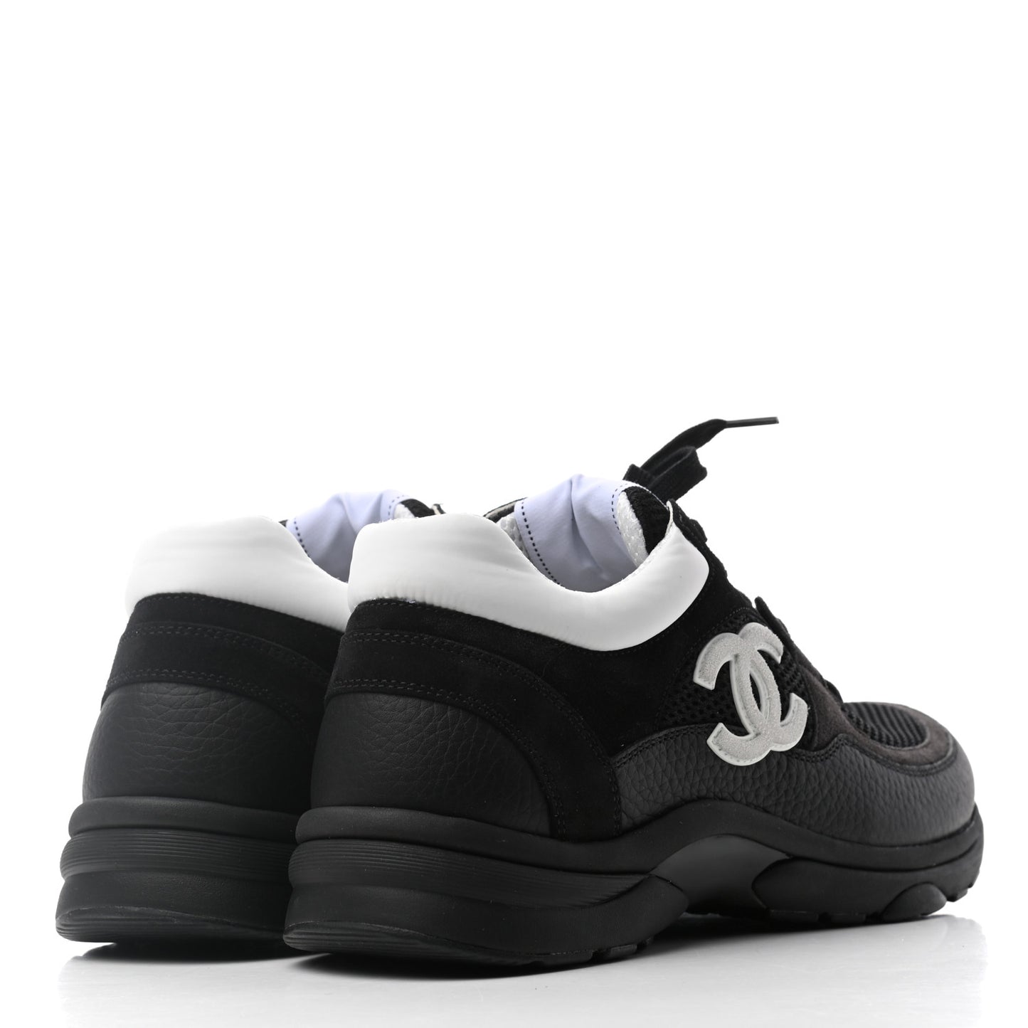 Mesh Suede Grained Calfskin Womens CC Sneakers 41 Black White