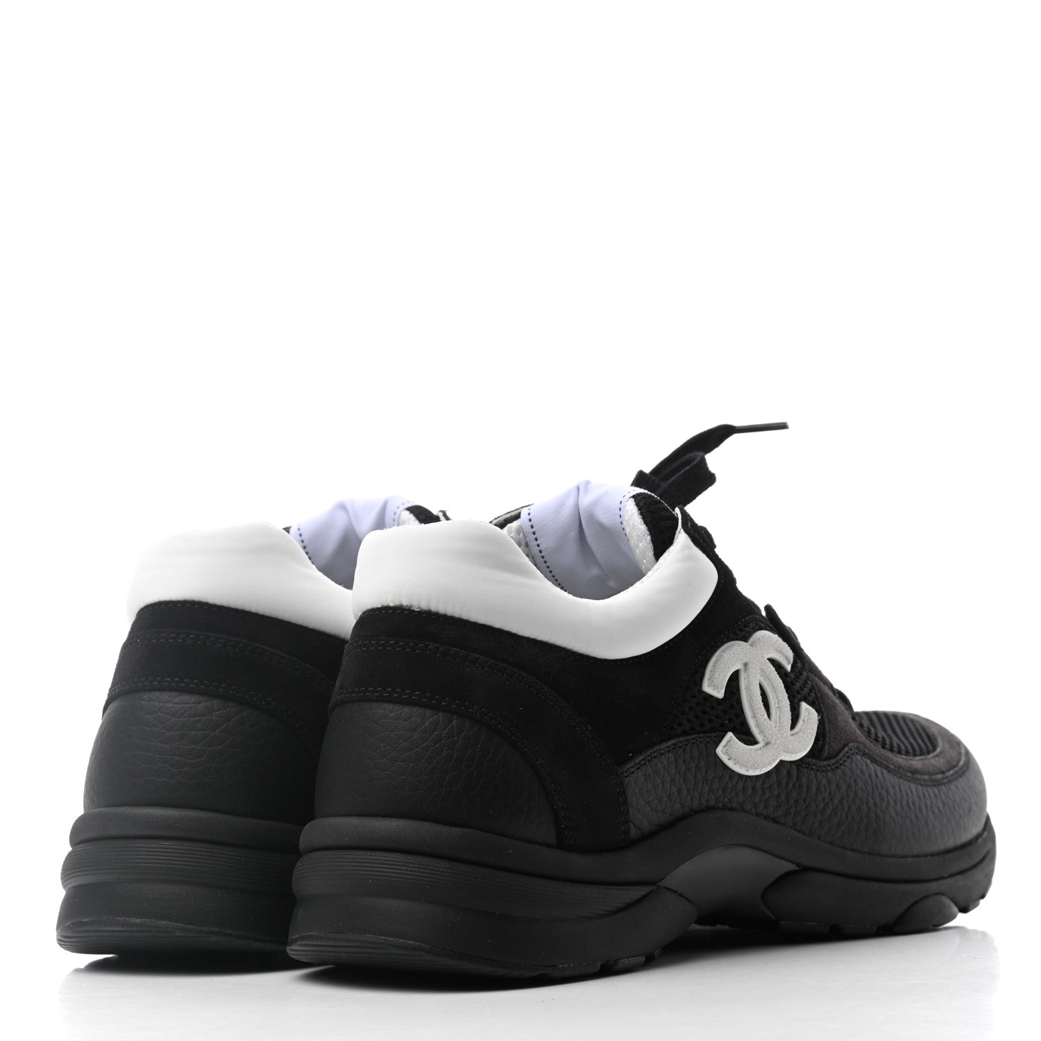 Chanel Mesh Suede Grained Calfskin Womens CC Sneakers 41 Black White 4 of 7