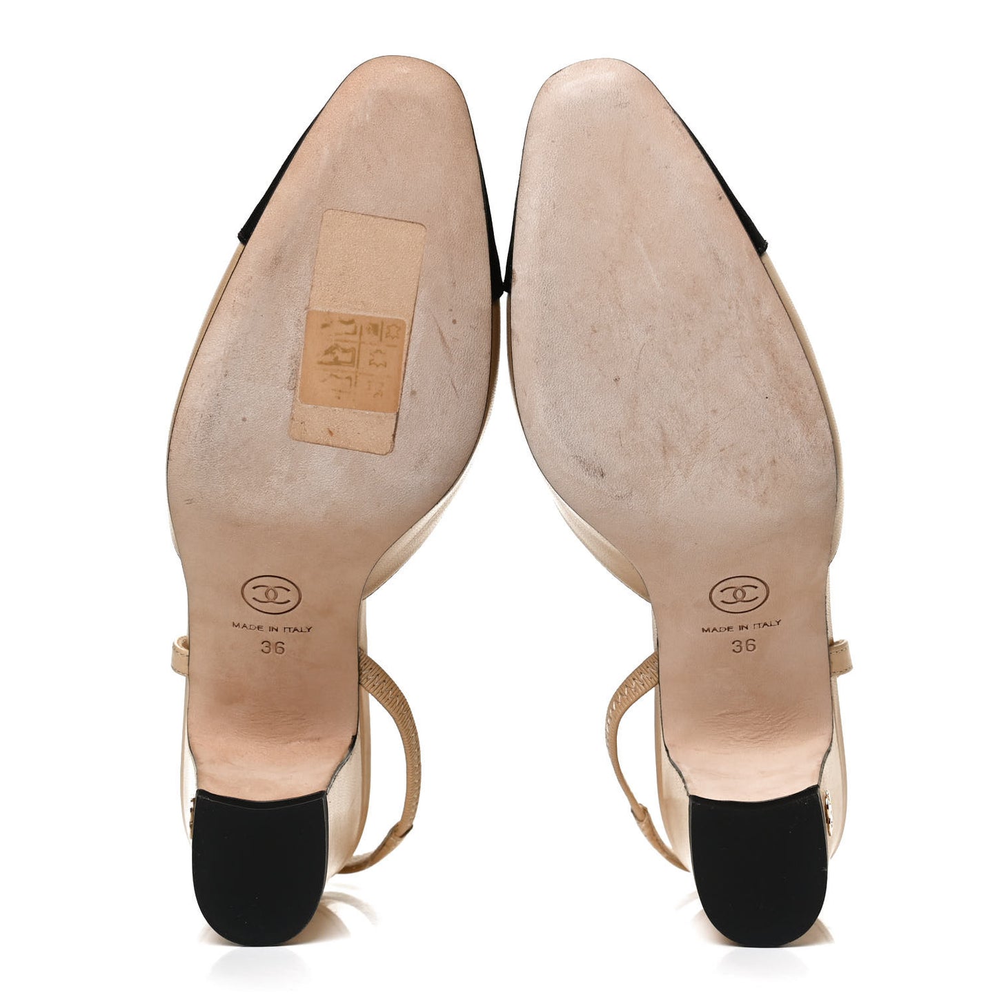 Goatskin Grosgrain Cap Toe CC Slingback Pumps 36 Beige Black